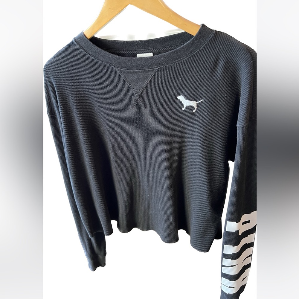 VS PINK Thermal cropped long sleeve black shirt size Small
